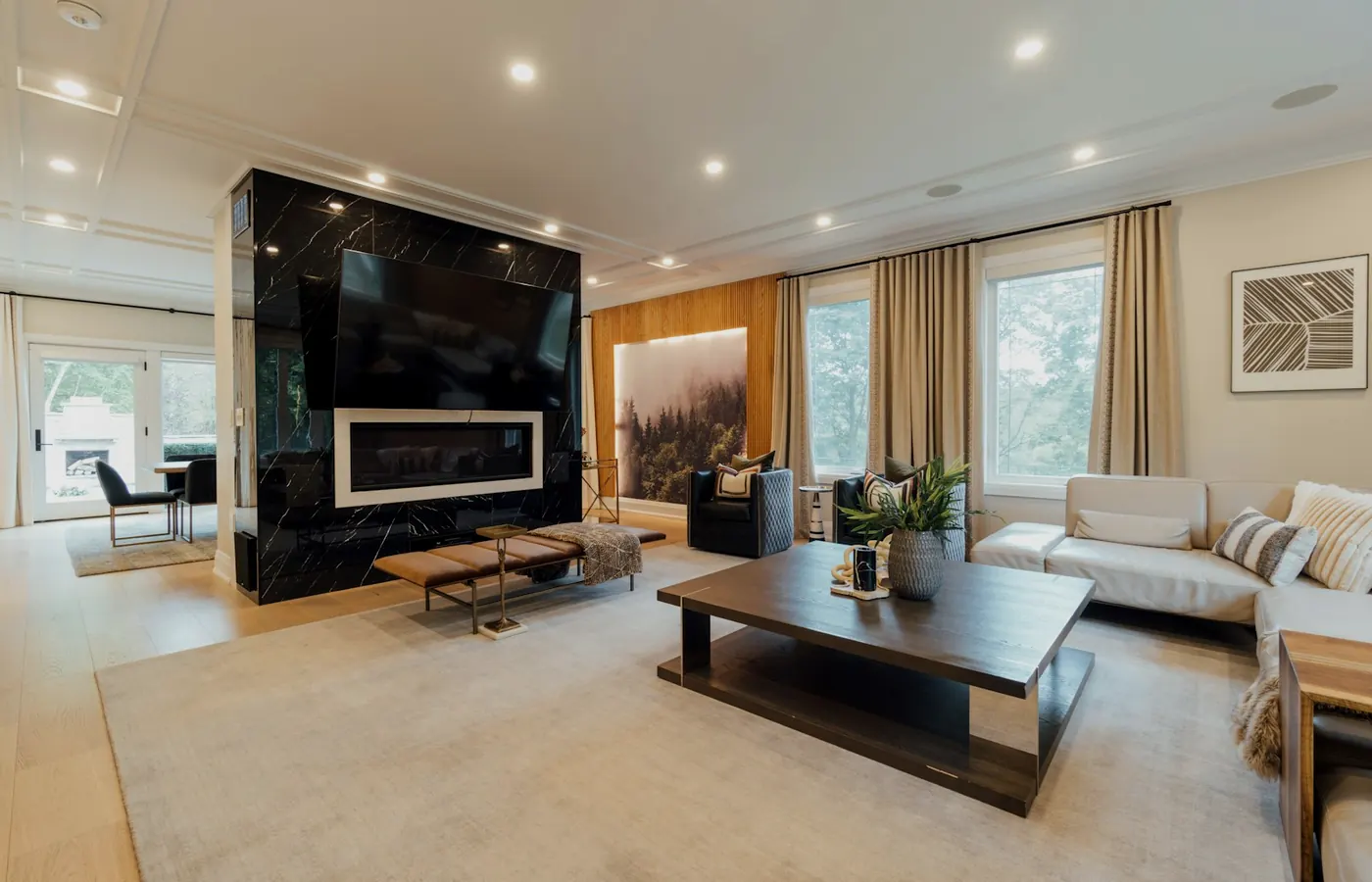 Luxury living room with a large smart TV setup